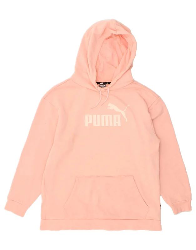 PUMA Womens Graphic Hoodie Jumper UK 10 Small Pink Hoodie with Hem Fringe Bohemian Relaxed