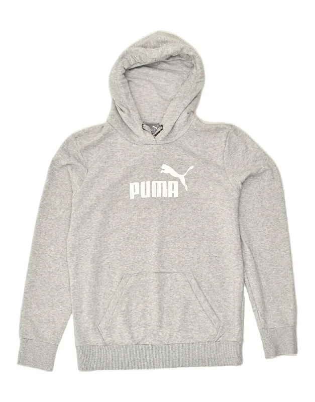 PUMA Womens Graphic Hoodie Jumper UK 12 Medium Grey Cotton Hoodie with Lace Feminine Delicate