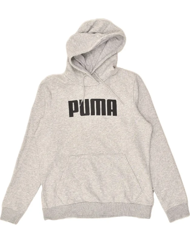 PUMA Womens Graphic Hoodie Jumper UK 14 Large  Grey Cotton Hoodie with Belted Waist Structured Tailored