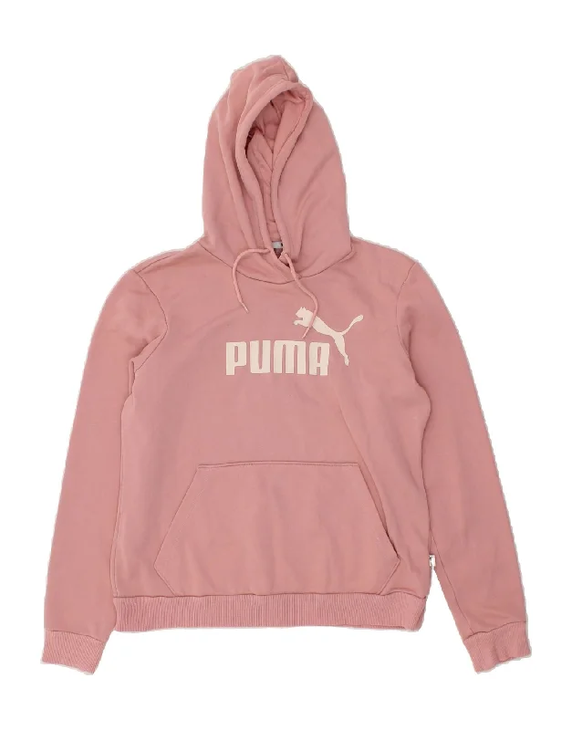 PUMA Womens Graphic Hoodie Jumper UK 14 Large Pink Cotton Hoodie with Camouflage Military Edgy