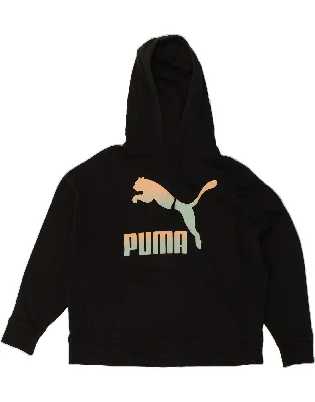 PUMA Womens Graphic Hoodie Jumper UK 18 XL Black Cotton Hoodie with Fur Luxurious Winter