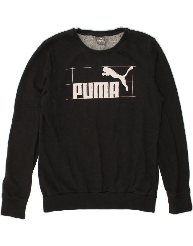 PUMA Womens Graphic Sweatshirt Jumper UK 12 Medium Grey Cotton Hooded Sweatshirt Casual Wear Street Style