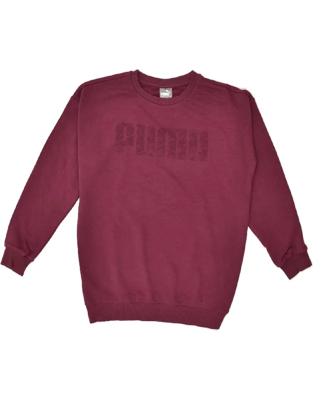 PUMA Womens Oversized Graphic Sweatshirt Jumper UK 8 Small Burgundy Cotton Hoodie with Snap Buttons Easy Quick