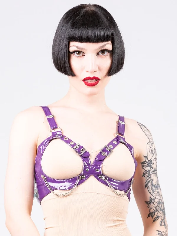 PVC Open Chain Bra in Purple High Support Sports Bra