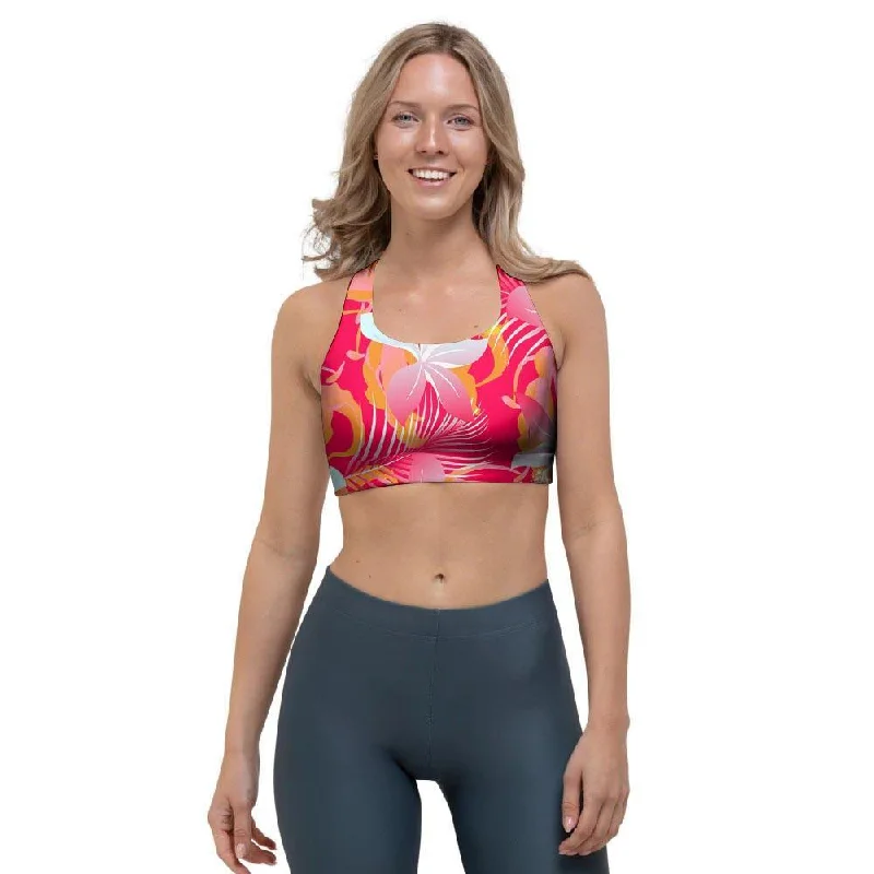 Red And Orange Hibiscus Hawaiian Print Sports Bra Cotton Comfort Bra