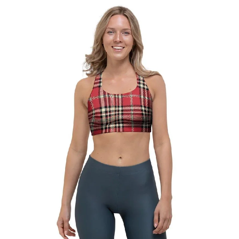 Red Plaid Tartan Scottish Sports Bra Cotton Comfort Bra