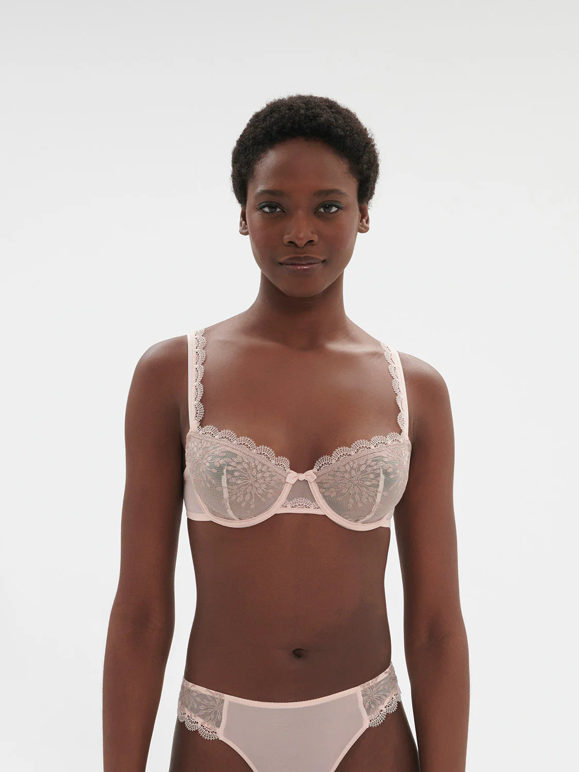 Singuliere Half Cup Bra In Petal Powder - Simone Perele Sexy Mesh Bra