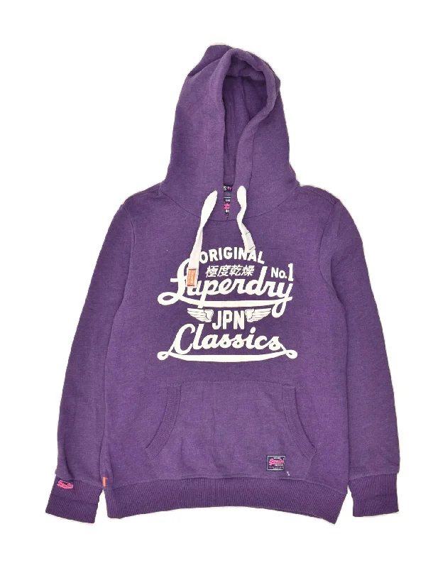 SUPERDRY Womens Classic Graphic Hoodie Jumper UK 14 Large Purple Cotton Hoodie with High-Low Hem Asymmetrical Trendy