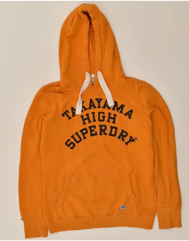 SUPERDRY Womens Graphic Hoodie Jumper UK 14 Medium Orange Cotton Hoodie Crop Top Short Trendy