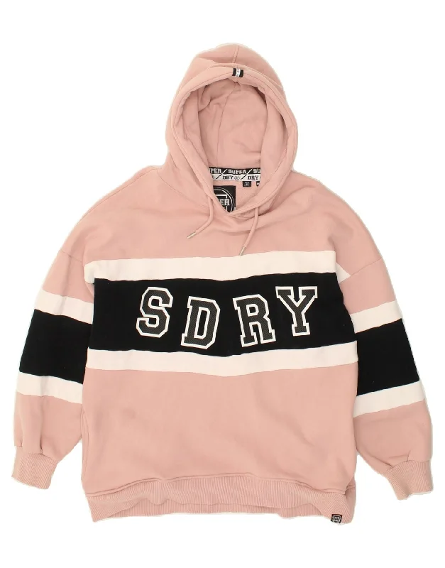 SUPERDRY Womens Oversized Graphic Hoodie Jumper UK 14 Medium Pink Hoodie with Button Classic Timeless