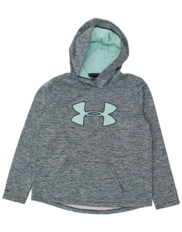 UNDER ARMOUR Womens Cold Gear Graphic Hoodie Jumper UK 14 Medium Navy Blue Hoodie with Thumb Holes Functional Cozy