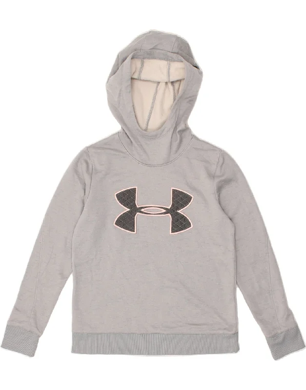 UNDER ARMOUR Womens Graphic Hoodie Jumper UK 6 XS Grey Hoodie with Button Classic Timeless