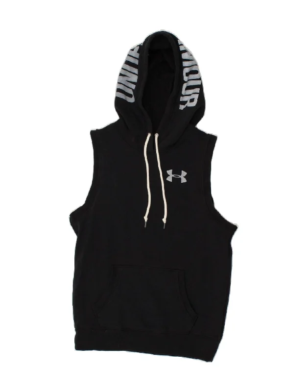 UNDER ARMOUR Womens Graphic Sleeveless Hoodie Jumper UK 10 Small Navy Blue Hoodie with Longline Fit Extended Stylish