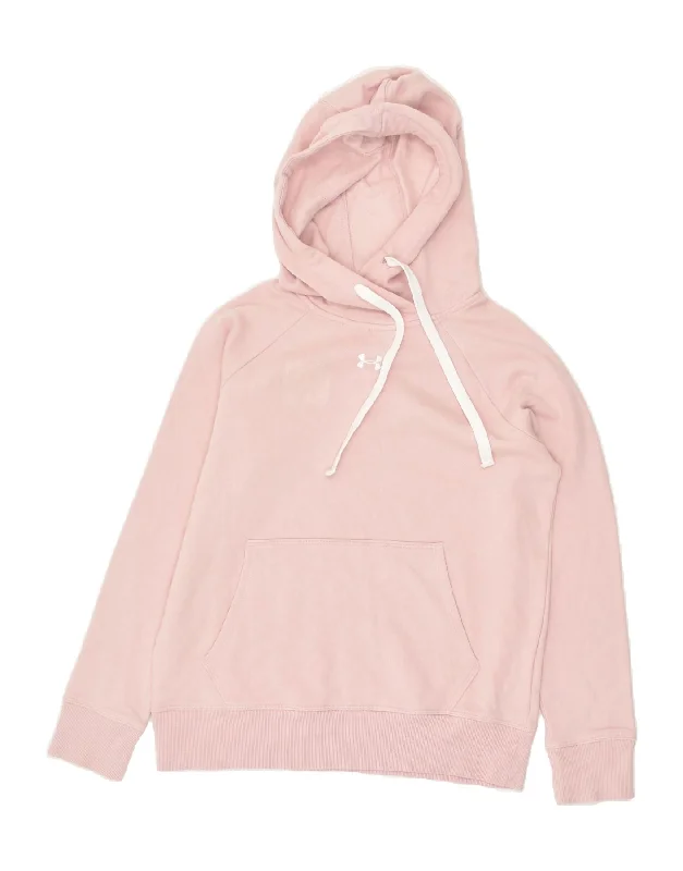 UNDER ARMOUR Womens Oversized Graphic Hoodie Jumper UK 6 XS Pink Cotton Hoodie with Turtle Neck Cozy Winter