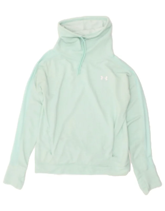 UNDER ARMOUR Womens Sweatshirt Jumper UK 10 Small Blue Hoodie with Embroidery Detailed Premium