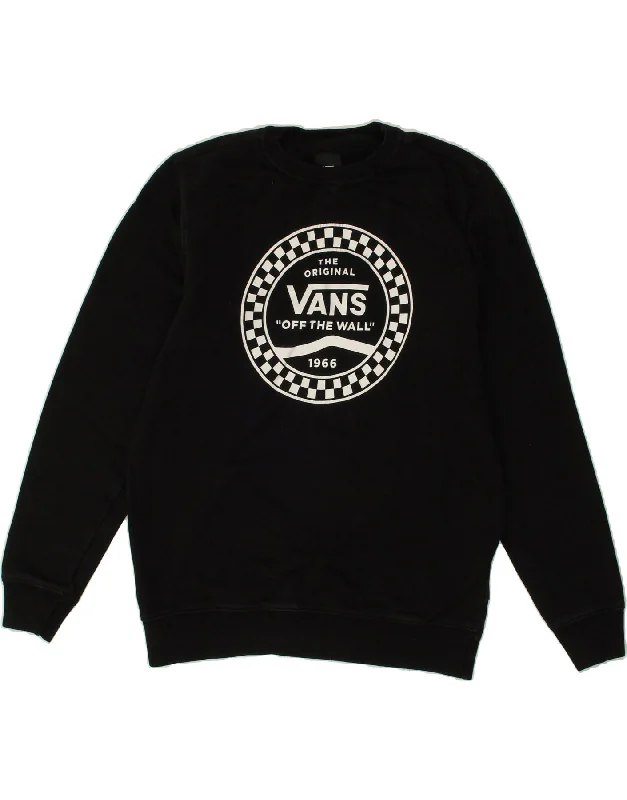 VANS Womens Graphic Sweatshirt Jumper UK 10 Small Black Cotton Hoodie with Earth Tones Natural Calm