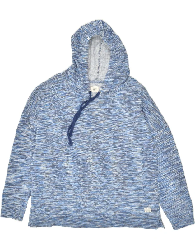 VOLCOM Womens Hoodie Jumper UK 12 Medium  Blue Pinstripe Cotton Hoodie with Batwing Sleeves Loose Dramatic