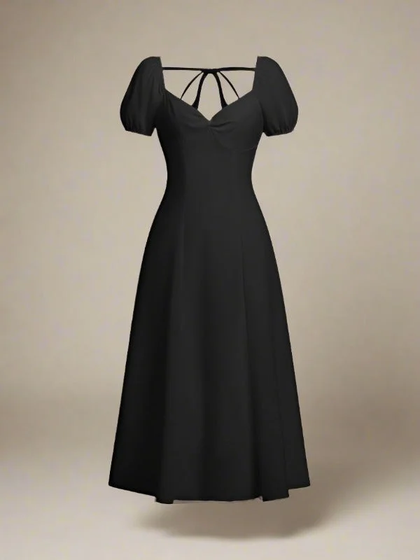 Adeline Black Maxi Dress with Sweetheart Neckline Comfortable Bohemian Maxi Dress