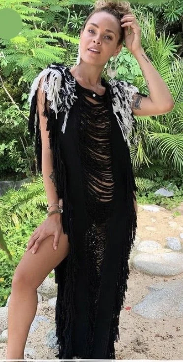 Handmade Frayed Maxi Beach Dress ANNA BARBAS Swim Cover Up, more colors Playful Pattern Swimsuit Handmade Frayed Maxi Beach Dress ANNA BARBAS Swim Cover Up, more colors Playful Pattern Swimsuit
