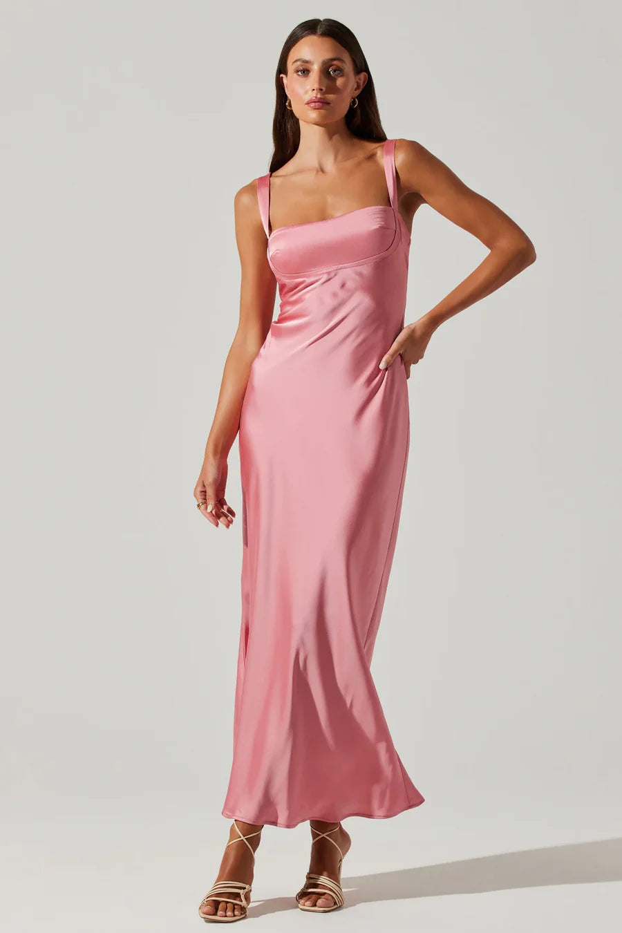 ASTR Stacie Satin Maxi Dress - Strawberry Pink Comfortable Maxi Dress with Belt