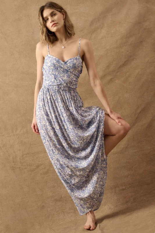 Beguiling Blossoms Floral Wrapped-Bodice Maxi Dress Cozy Longline Maxi Dress