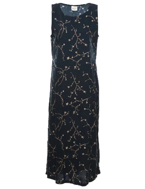 Black Floral Print Maxi Dress - M Trendy Floral Print Maxi Dress