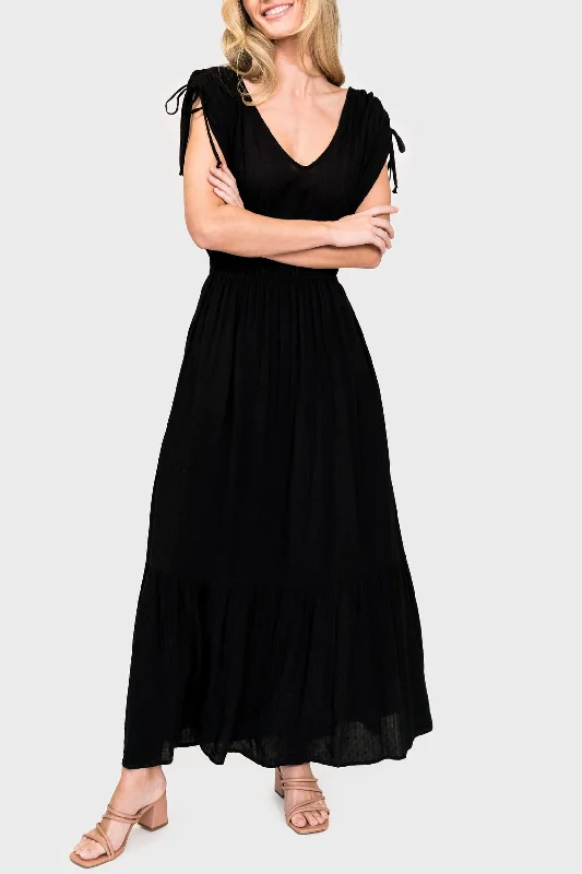 Cinch Sleeve V-Neck Maxi Dress Trendy Maxi Dress with Lace