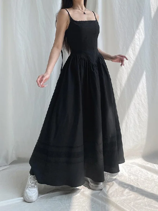 Goth Strap Maxi Dress Stylish V-Neck Maxi Dress