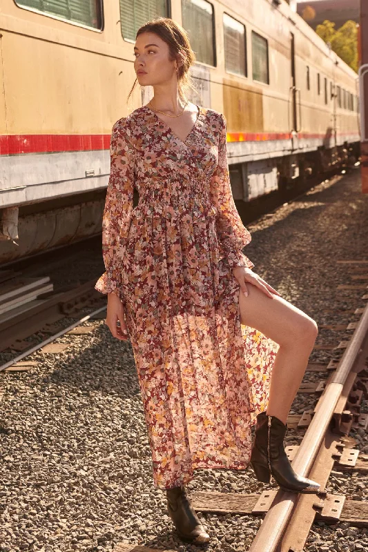 Halcyon Days Floral Chiffon Maxi Dress Stylish Boho Maxi Dress