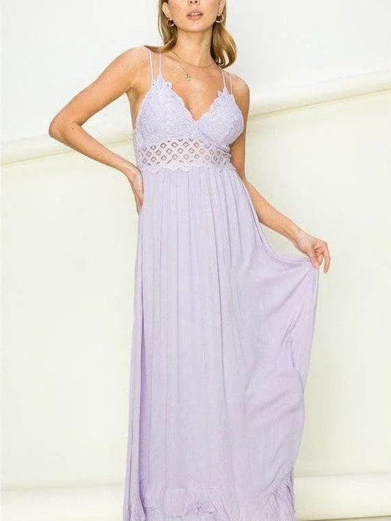 I'm in Love Lace Hollow-Out Maxi Dress Stylish Maxi Dress with Frills