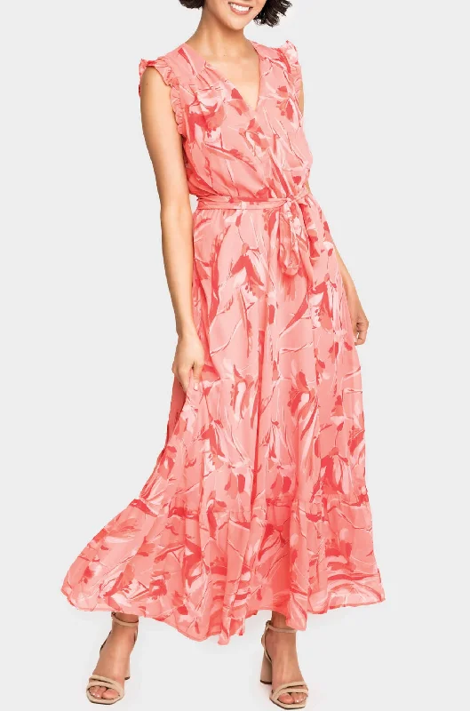 Lindsey Flutter Sleeve Flowy Wrap Maxi Dress Elegant Sleeveless Maxi Dress