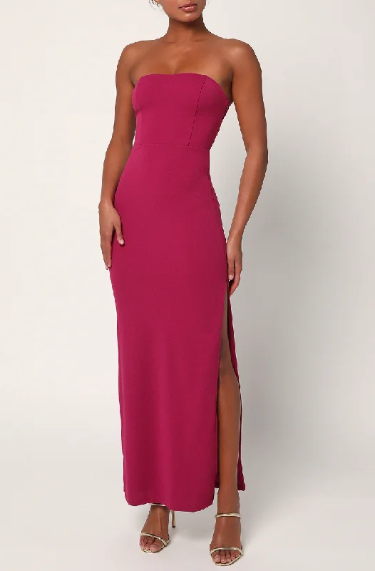 Lulus Always Eye-Catching Strapless Knotted Maxi Dress - Berry Classic Tulle Maxi Dress