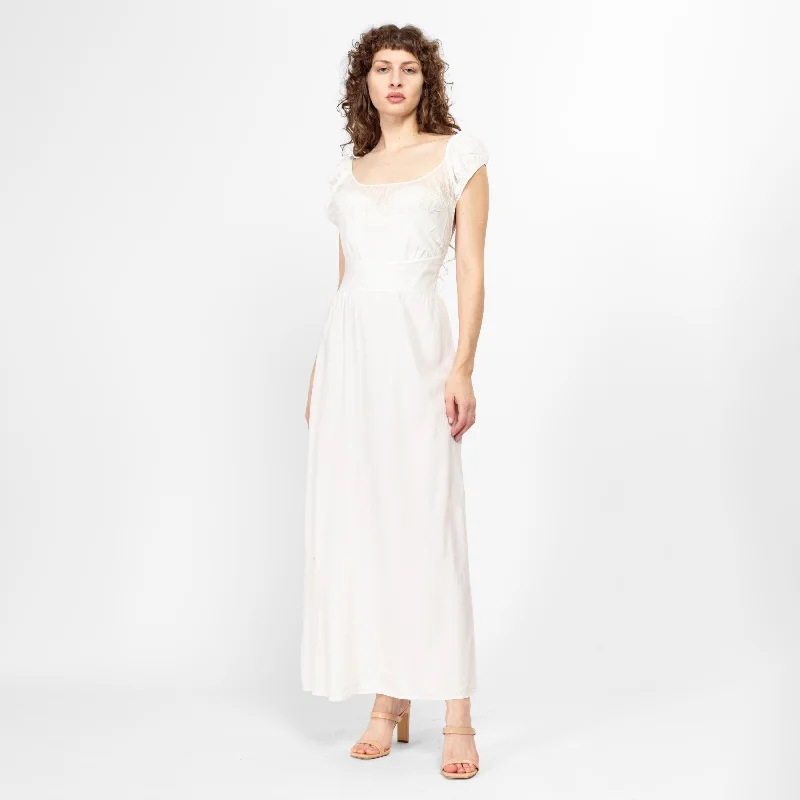 Medium 1950s White Shelf Bust Nightgown Maxi Dress Classic Tulle Maxi Dress