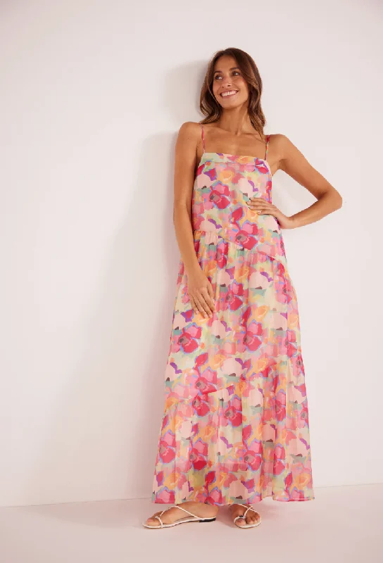 MINKPINK Freyano Maxi Dress - Bright Floral Elegant Maxi Dress with Ruffles