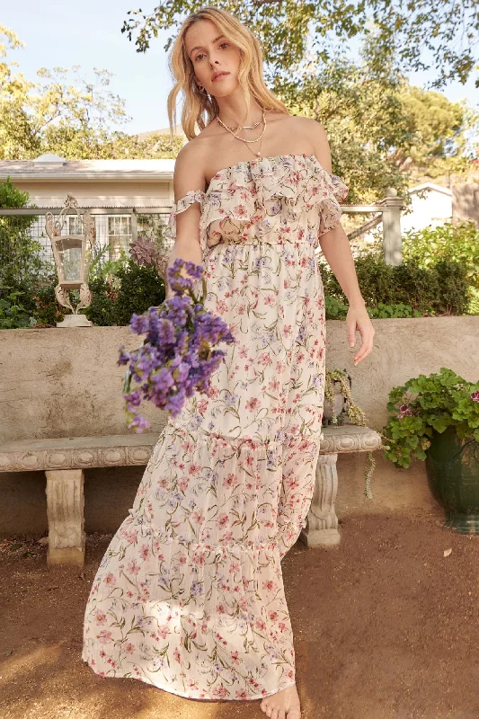 My Always Ruffled Off-Shoulder Floral Maxi Dress Stylish Button-Up Maxi Dress