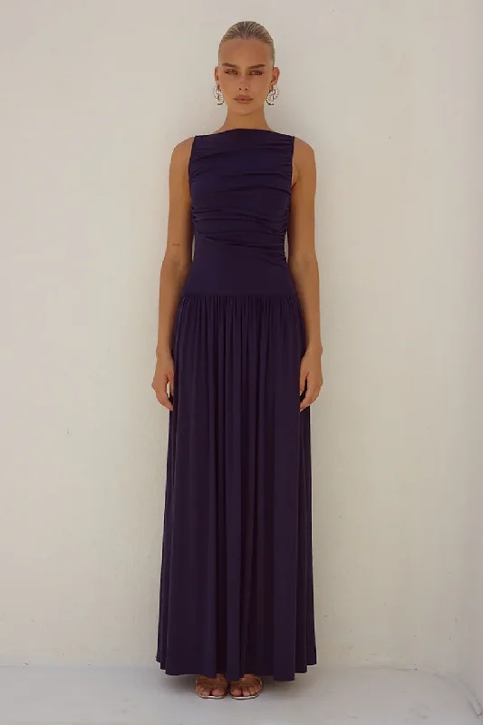 Nalla Maxi Dress Navy Comfortable Ruffle Hem Maxi Dress