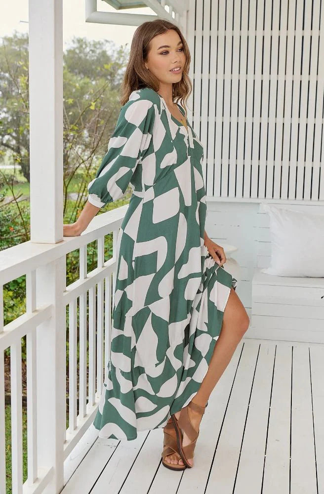 New Jersey Print Maisie Maxi Dress Elegant Boho Maxi Dress