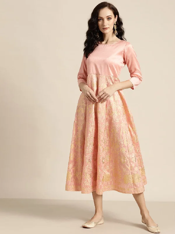 Peach Gold Foil Print Anarkali Maxi Dress Cozy Wrap Maxi Dress