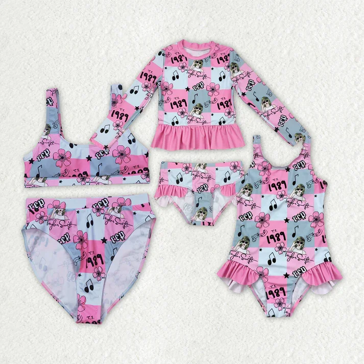 RTS Mommy and Me Baby Girls Pink Singer Sister Summer Sibling Swimsuits High-Cut One-Piece RTS Mommy and Me Baby Girls Pink Singer Sister Summer Sibling Swimsuits High-Cut One-Piece