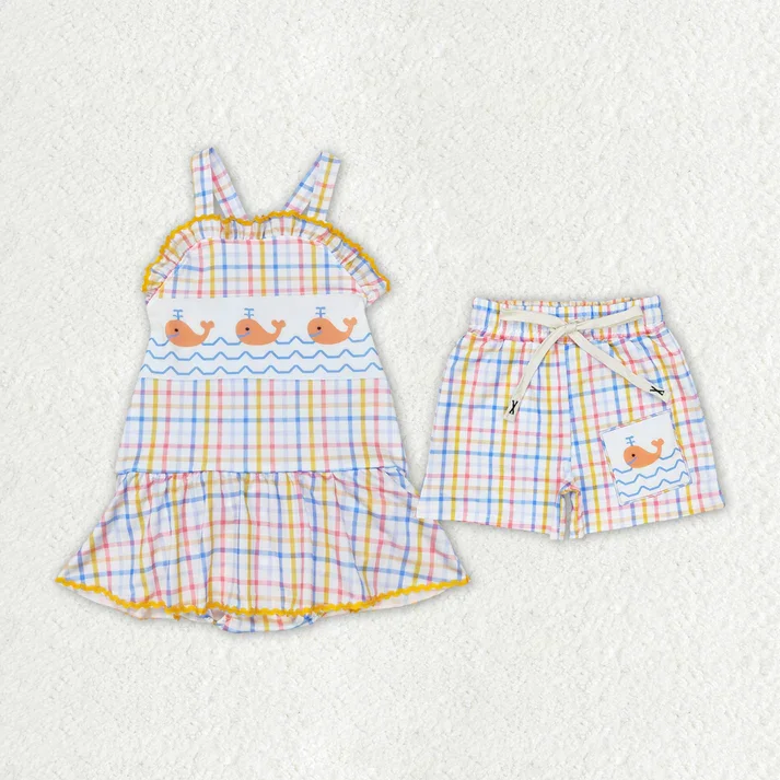 RTS NO MOQ Baby Girls Whales Summer Sibling Boys Trunks Swimsuits Floral Swimwear Set RTS NO MOQ Baby Girls Whales Summer Sibling Boys Trunks Swimsuits Floral Swimwear Set