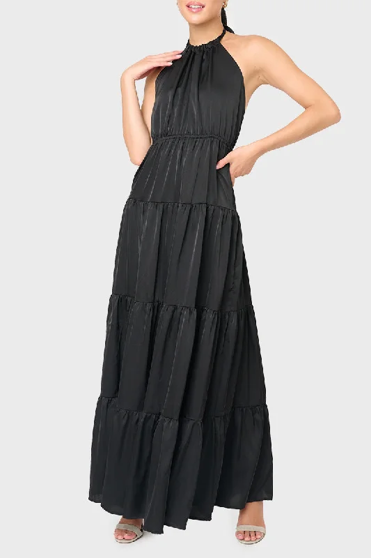 Silky Tie Back Halter Maxi Dress Stylish Off-Shoulder Maxi Dress