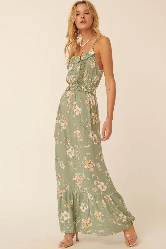 Thinking of You Ruffled Floral Maxi Dress Trendy Ruffled Maxi Dress