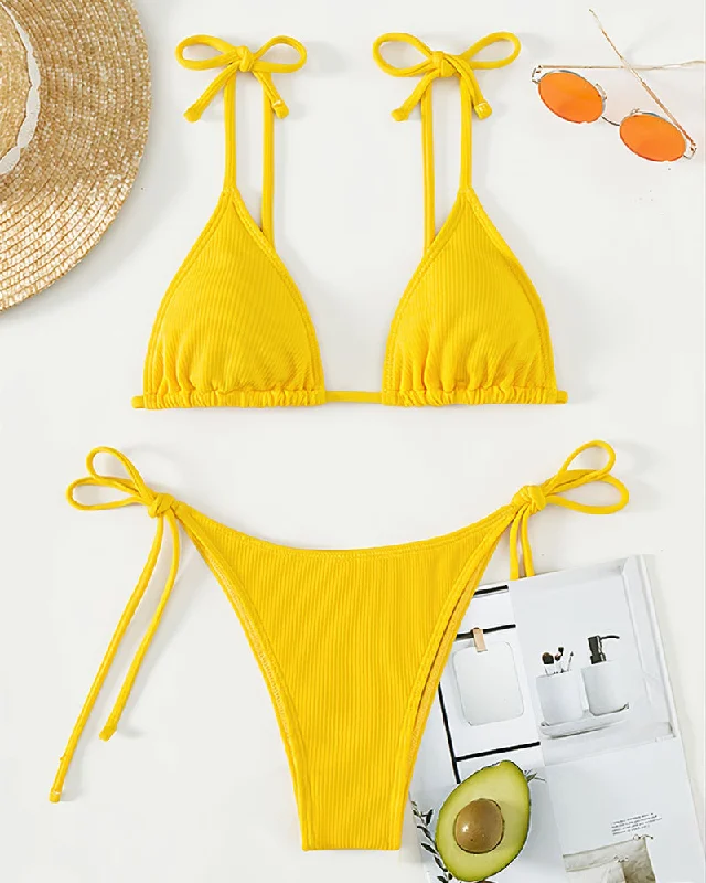 Women'S Sexy Backless Solid Color Lace-Up Triangle Cup Beach Swimsuit Two-Piece Set Lace-Detail Bikini Set Women'S Sexy Backless Solid Color Lace-Up Triangle Cup Beach Swimsuit Two-Piece Set Lace-Detail Bikini Set