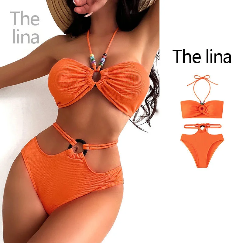 Women'S Sexy Small Chest Push Up Halter Neck Swimsuit Two-Piece Set Bold High-Cut Bikini Women'S Sexy Small Chest Push Up Halter Neck Swimsuit Two-Piece Set Bold High-Cut Bikini