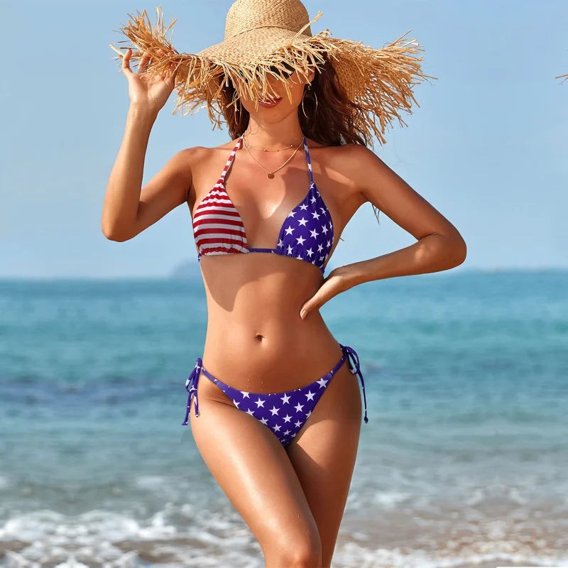 Women'S Sexy Summer Vacation Star Stripe Flag 3d Print Swimsuit Two-Piece Bikini Set Sexy Two-Piece Set Women'S Sexy Summer Vacation Star Stripe Flag 3d Print Swimsuit Two-Piece Bikini Set Sexy Two-Piece Set
