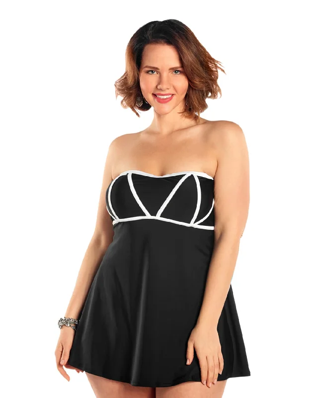 Always For Me Black and White Plus Size Demeter Swimdress Floral Bikini Top