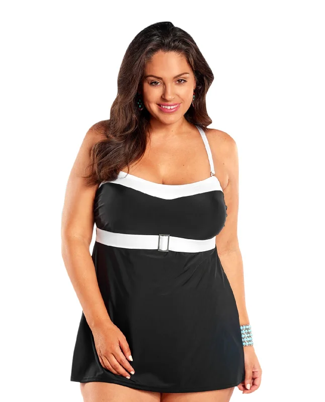 Always For Me Black and White Plus Size Selene Swimdress Floral Print Swimsuit