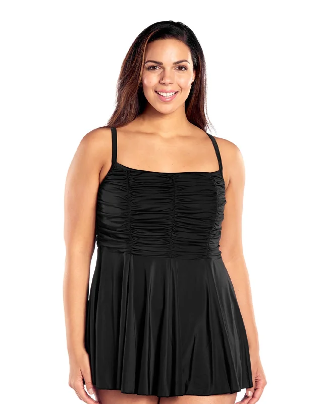 Always For Me Black Plus Size Jet Cami Swimdress Shiny One-Piece Swimsuit