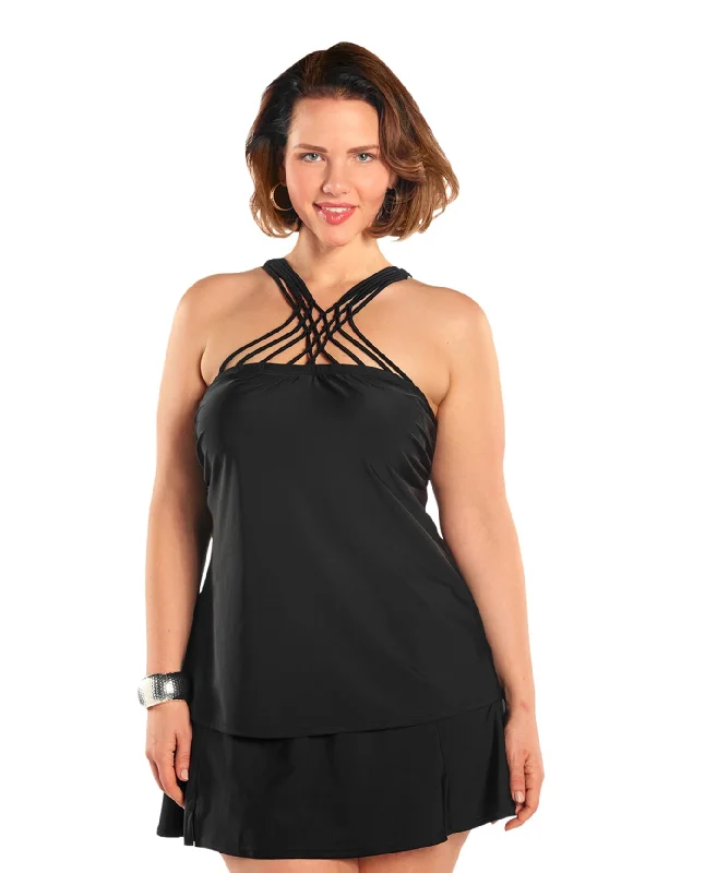 Always For Me Black Plus Size Siren Tankini Top with Matching Tankini Bottom Push-Up Bikini Top