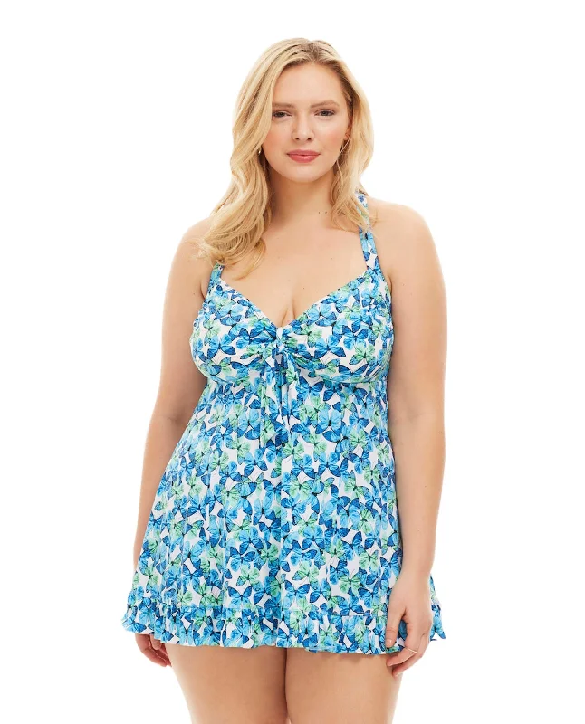 Always For Me by Fit 4U Blue Plus Size Two Piece Flutter Swimdress Set Classic One-Piece